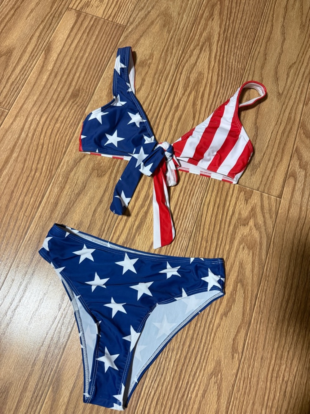 SHEIN Red White and Blue Stars & Stripes Tie-Front Bikini